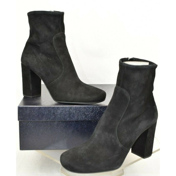 PRADA 1T193F BLACK SUEDE SHORT ANKLE ZIPPER CLASSIC PUMPS BOOTS 41 $975 ITALY - Picture 1 of 12